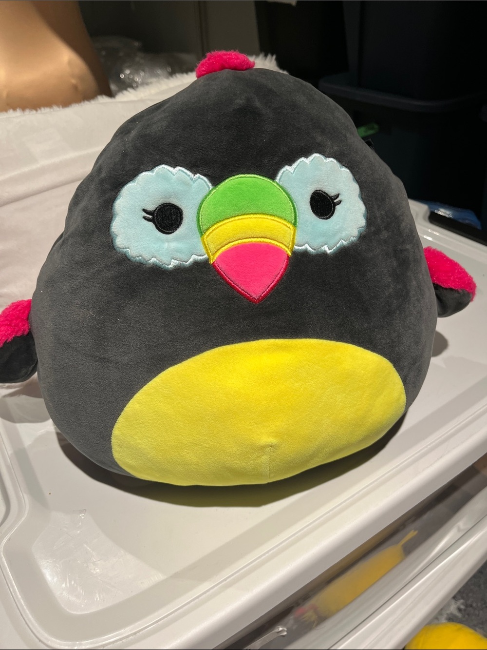 Squishmallows Gray Plush 🦜 Parrot with Yellow Belly and Pink Accents